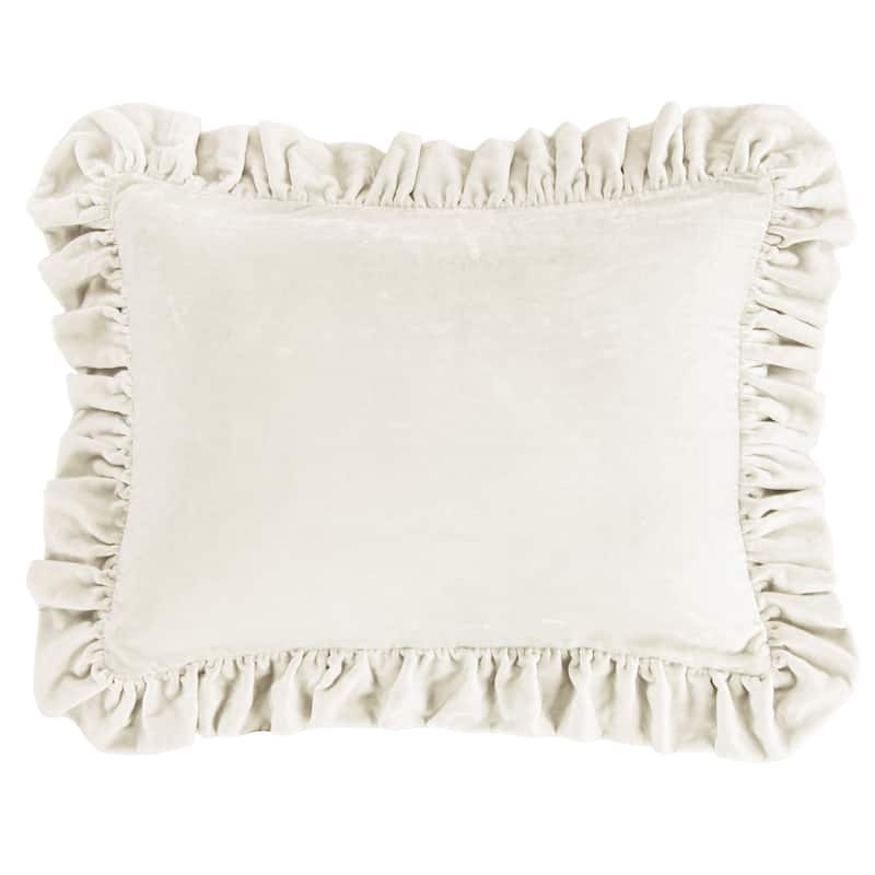 HiEnd Accents Stella Faux Silk Velvet Romantic Western Ruffled Dutch Euro Pillow, 27x39 inch - Stone