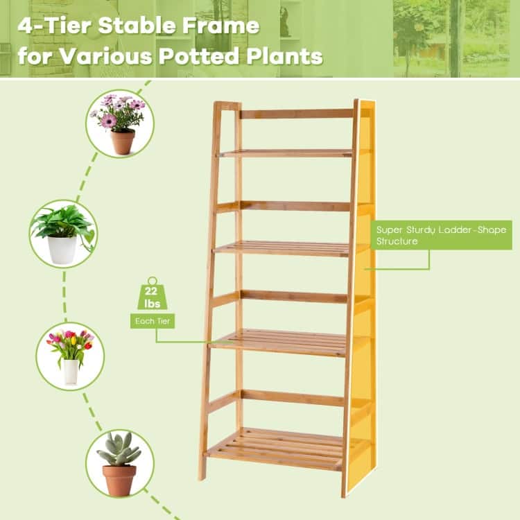 4-Tier Bamboo Ladder Shelf-Natural - 19" x 12.5" x 45" (L x W x H)