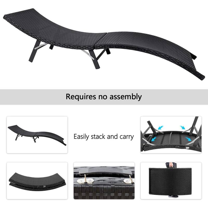 Homall 3 Pieces Patio Chaise Lounge with Removable Cushions Unadjustable Wicker Folding Chaise Lounge with Folding Table