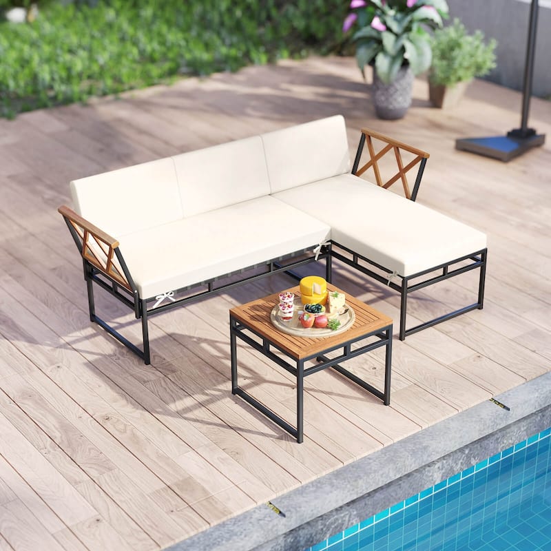 Costway 3 PCS L-Shaped Patio Furniture Set with Loveseat Square Coffee - See Details - as pic shows - See Details