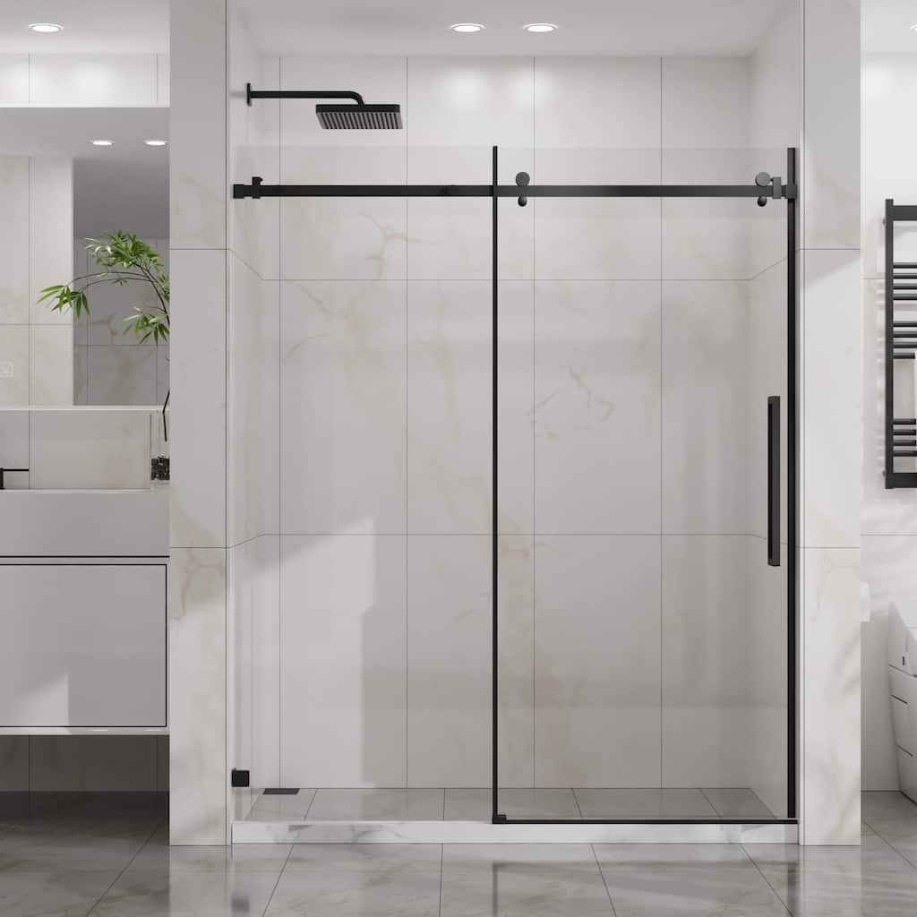 60" W x 72" H Sliding Shower Door, Frameless Sleek Glass Shower Door, 1/4" (6mm) Thick Tempered Clear Glass