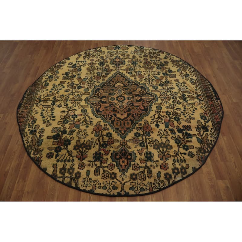Hand Knotted Oriental 100% Wool Carpet Traditional Floral Beige & Ivories Hamedan Area Rug - 6' 7'' X 6' 6''