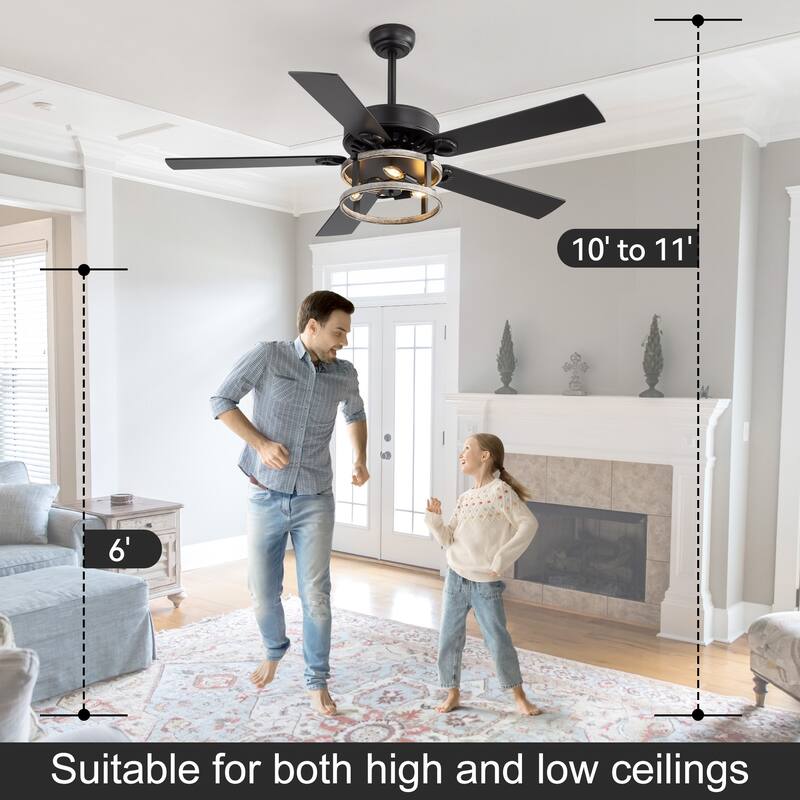 52" Reversible 5-Blade Caged Ceiling Fan with Light and Remote