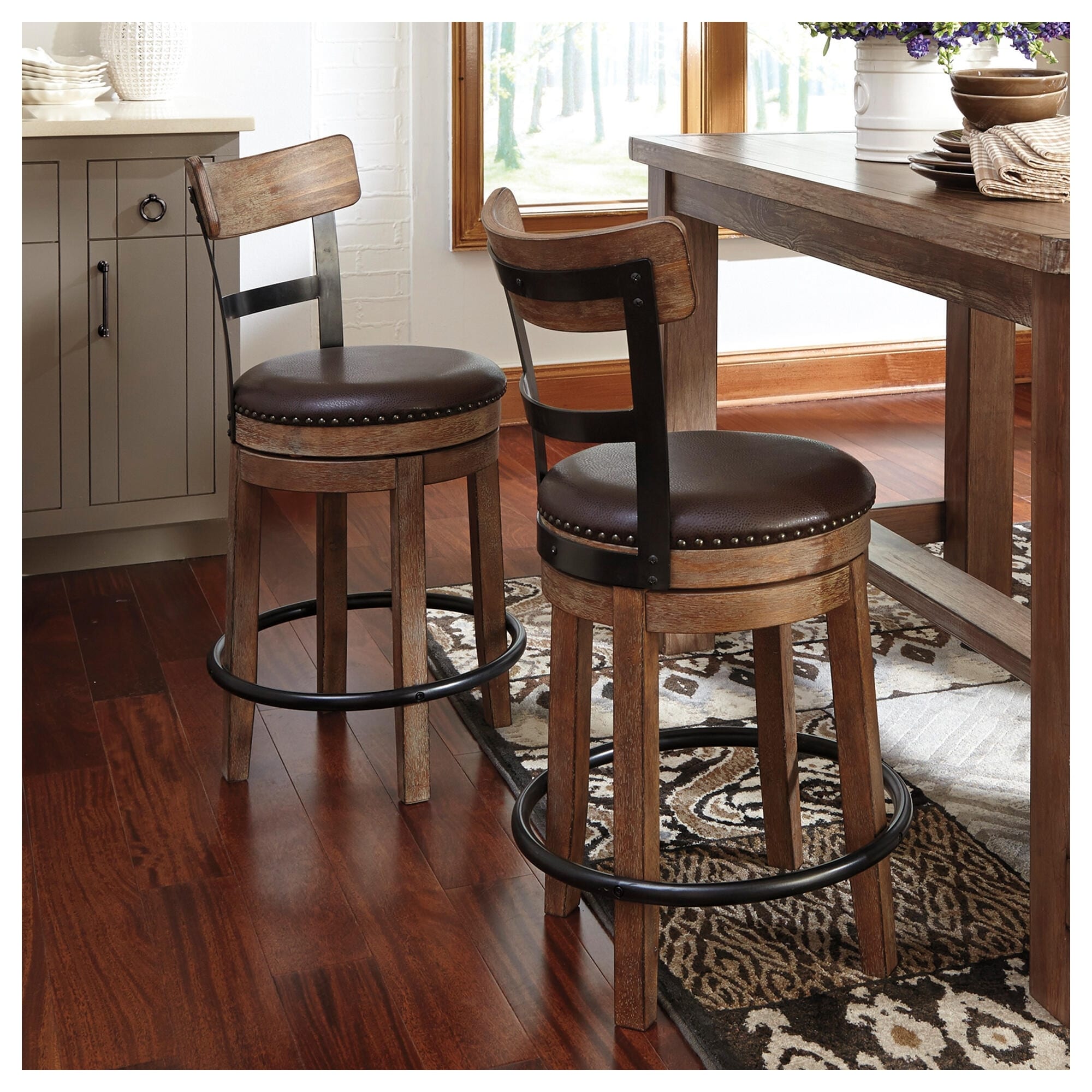 Signature Design by Ashley Sircar Brown Swivel Counter Height Bar Stool