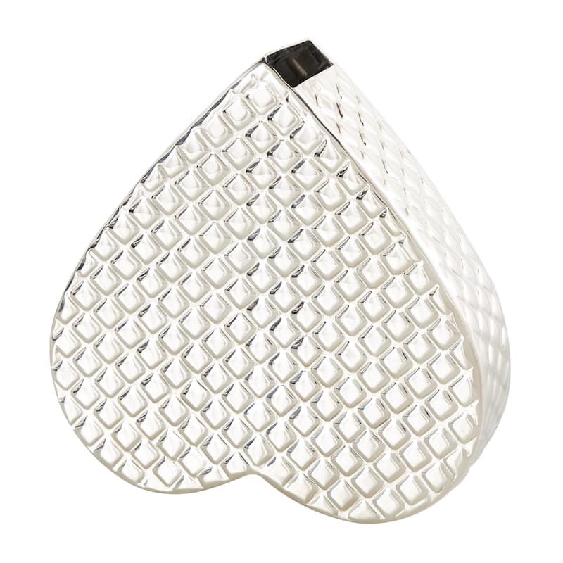 Gold or Silver Aluminum Metal Slanted Heart Sculpture with Dimensional Cube Textured Exterior