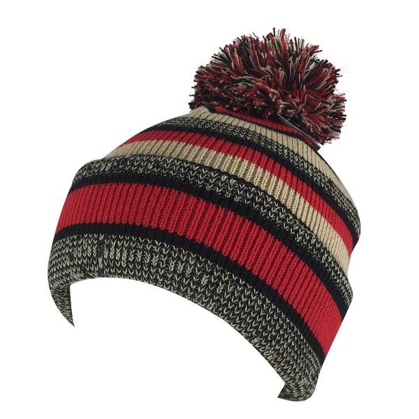 Mens Women 3552v Stripe Cuff Knit Pom Beanie Hat Red Black Beige Overstock