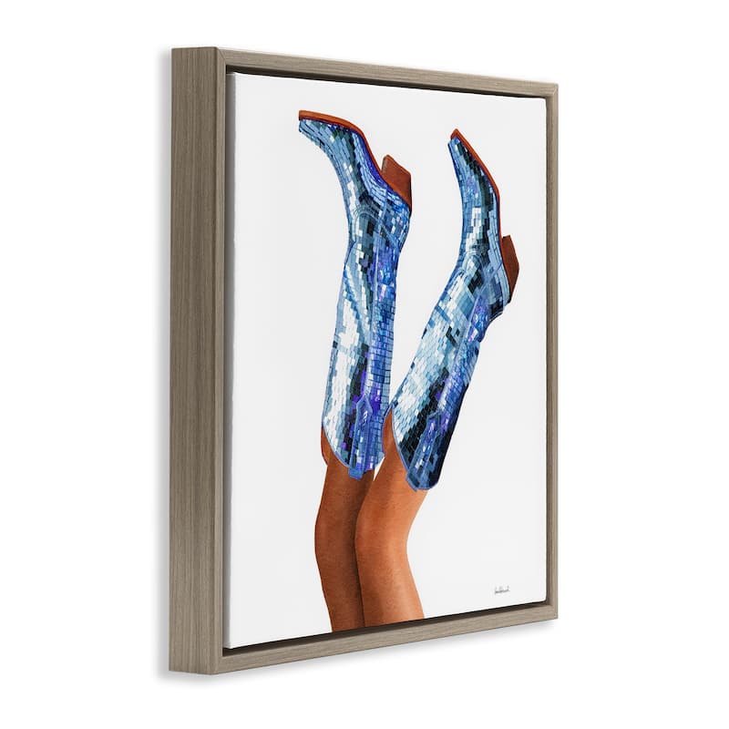 Stupell Blue Glam Cowgirl Boots Framed Floater Canvas Wall Art Design By Amanda Greenwood