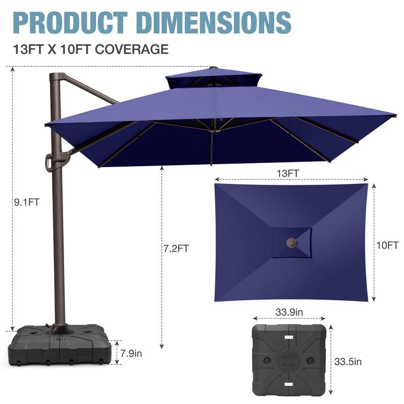 VredHom Outdoor Patio Offset Umbrella 360 Degree Rotation with Base