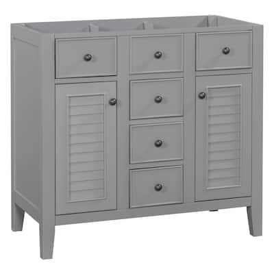 Roomfitters 36" Bathroom Vanity without Sink, Cabinet Base Only, 2 Cabinets and 5 Drawers, Solid Wood Frame, Grey
