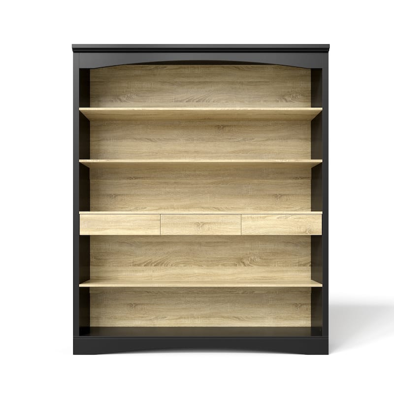 65" Tall Bookshelf with Drawers, Extra-Wide Storage Shelf Unit, Adjustable Wood Bookcase, Modern Display Cabinet