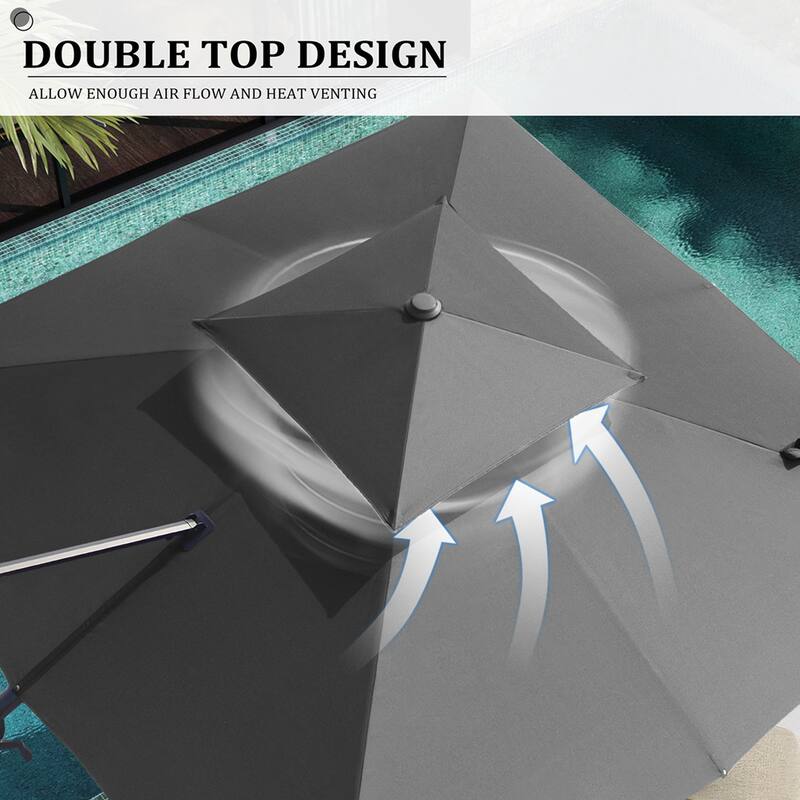 Pellebant 11X11FT Outdoor Patio Cantilever Offset 360 Degree Rotation Umbrella with HDPE Base