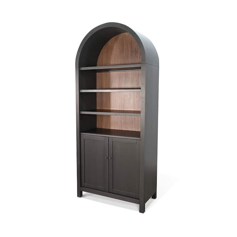 Xeny Arched Display Cabinet, 3 Shelves w 2 Doors, Black Mahogany Wood