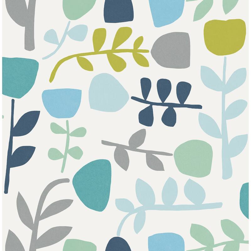 A-Street Prints Juni Teal Abstract Tulips Wallpaper