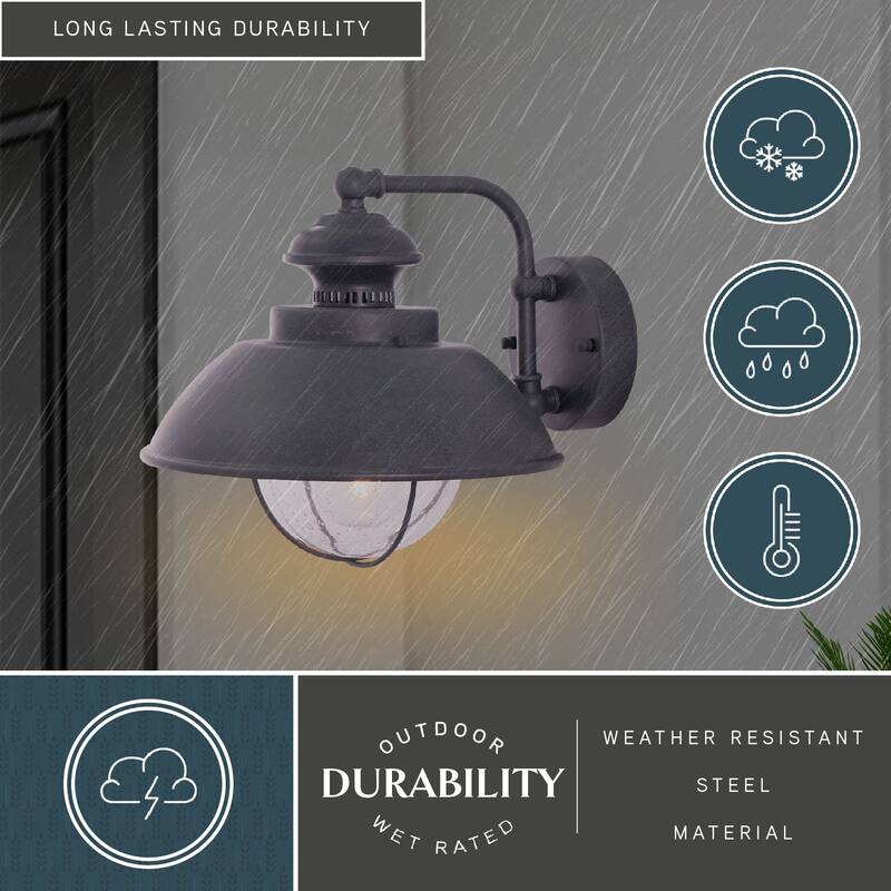 Harwich 1 Light Gray Coastal Barn Dome Outdoor Wall Lantern Clear Glass - 10-in W x 10.25-in H x 11.5-in D