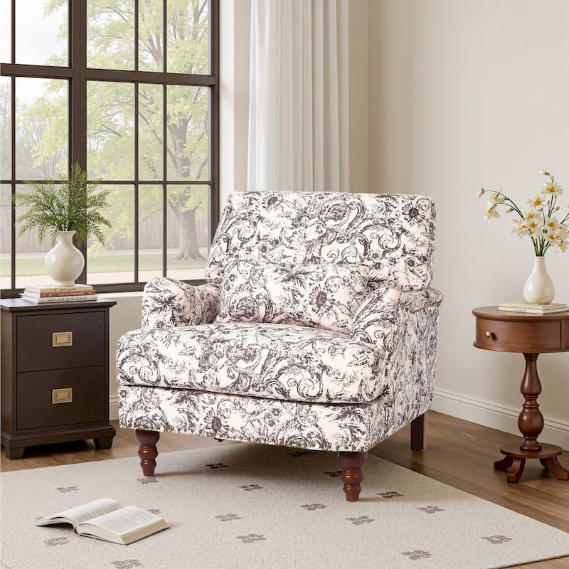 Mid Century Chenille Upholstered Accent Chair with Nailhead Trim