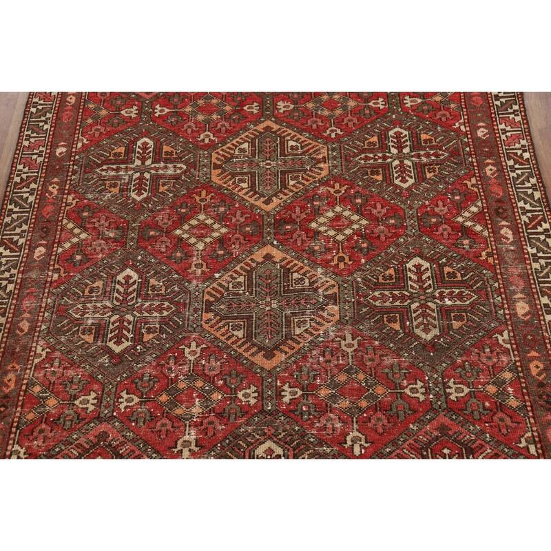 All-Over Geometric Bakhtiari Persian Area Rug Hand-Knotted Wool Carpet - 4'5" x 6'7"
