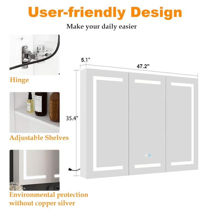 Lighted Medicine Cabinet with Mirror 35.4/47.2 Inch Bathroom Cabinet