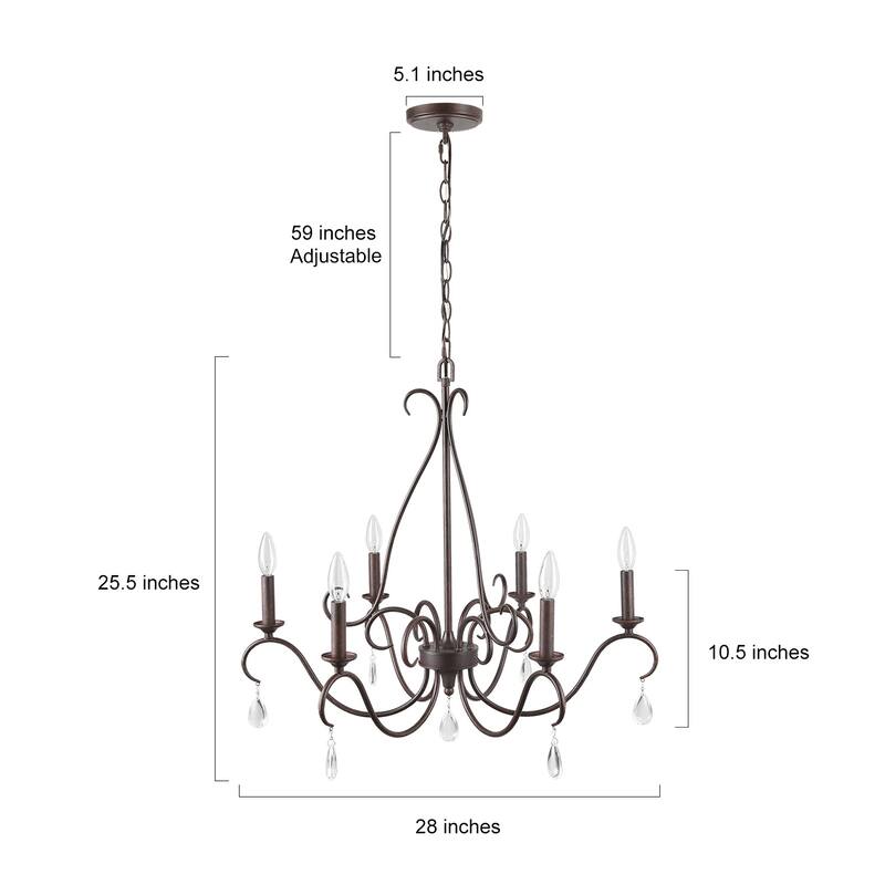 Farmhouse 6-Light French Country Chandelier Crystal Transitional Lights for Dining Room