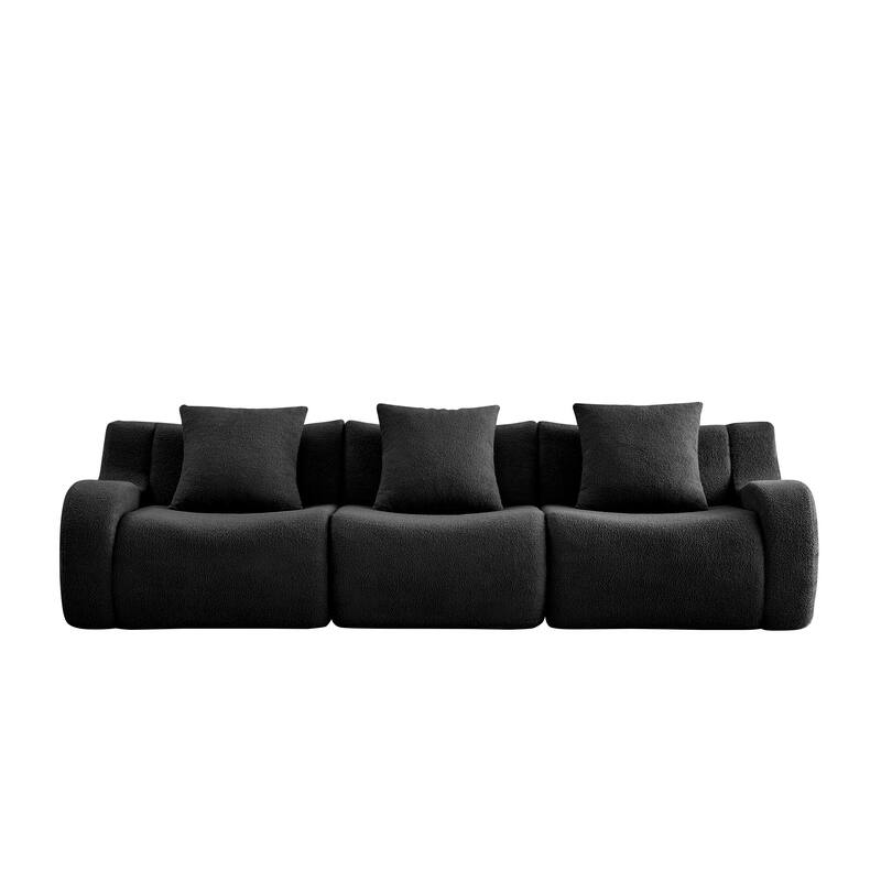 Roomfitters 3-Seat Teddy Fabric Boneless Sofa, No Assembly Streamlined Couch with 32D Sponge