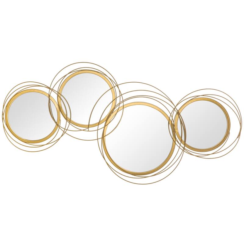 Gold Metal Round Wall Mirror with Thick Glass and Easy Mounting - 42.25"Dia. x 1.5" D x 22” H - Gold
