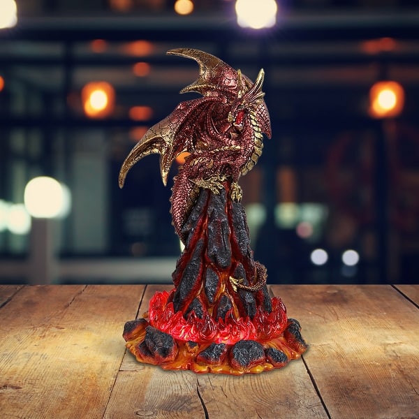 ICE ARMOR 10"H Medieval Red Volcano Dragon with LED Light Figurine ...