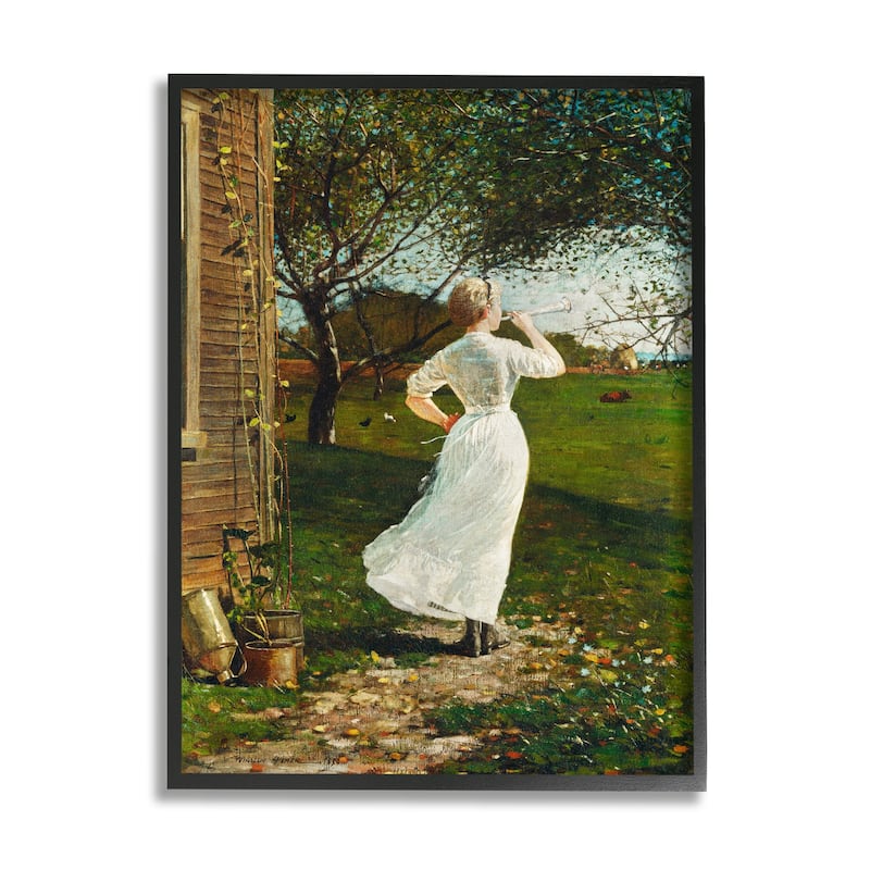 Stupell Classic Woman Instrument Rural Vintage House Painting Framed Wall Art, Design by Lettered and Lined - Green