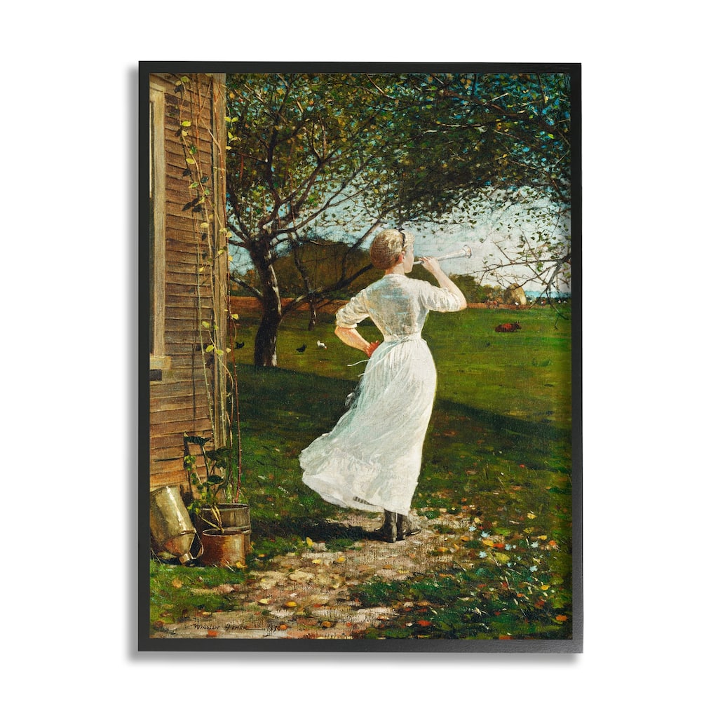 Stupell Classic Woman Instrument Rural Vintage House Painting Framed Wall Art, Design by Lettered and Lined - Green