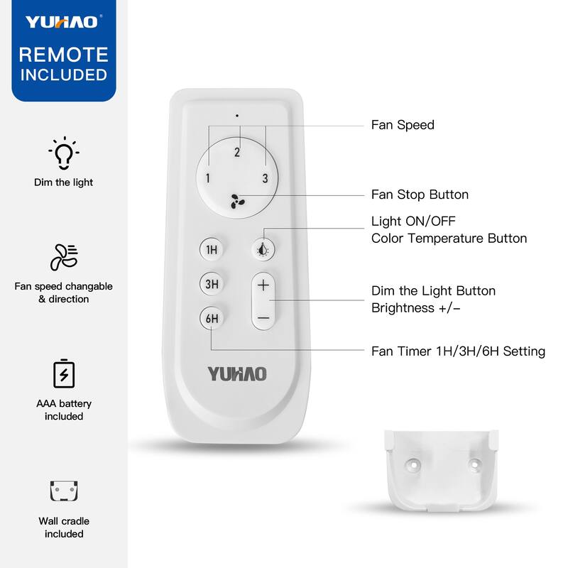 YUHAO Modern Indoor 48 in. Integrated LED Ceiling Fan with Remote Control - 48 INCHES