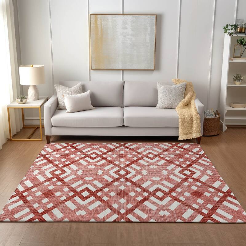 Machine Washable Indoor/ Outdoor Chantille Contemporary Trellis Rug - Red - 9' x 12'