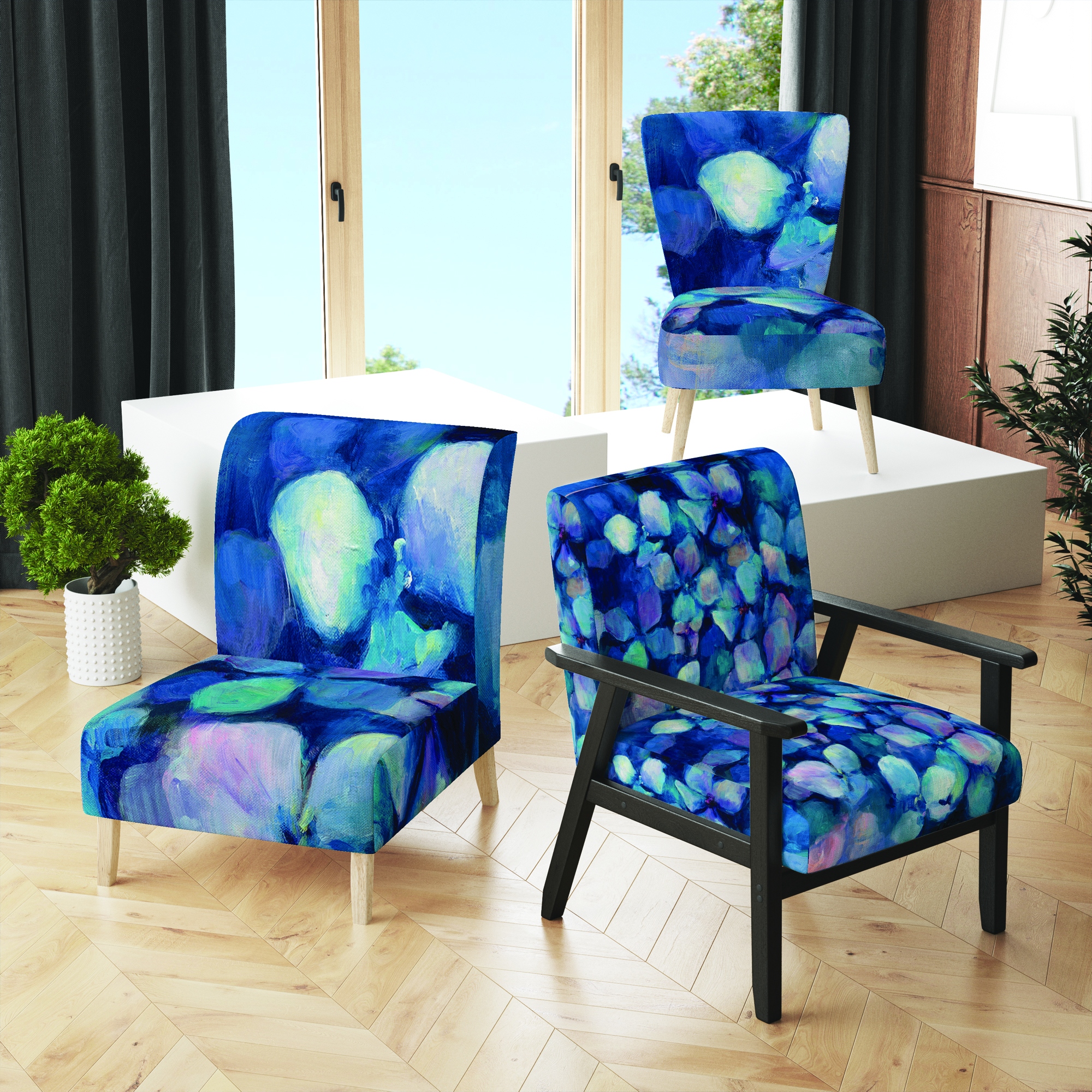 Blue floral accent chair best sale