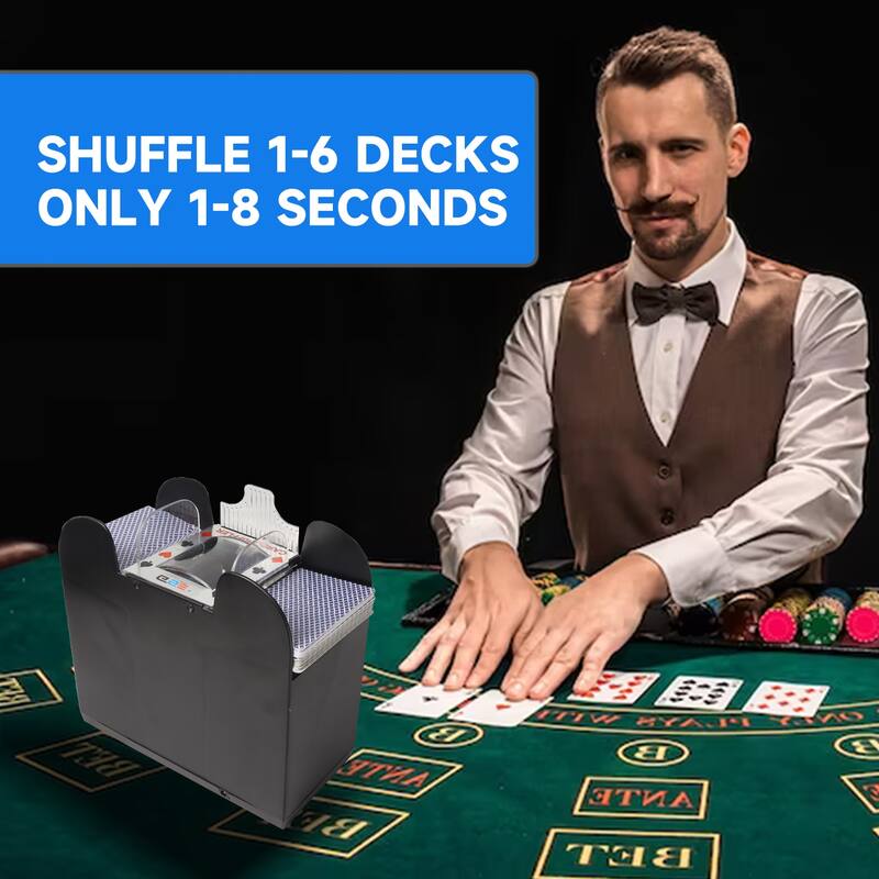 GSE™ 6-Deck Casino Automatic Card Shuffler. Battery-Operated Electric Shuffler Machine for Card Games - 4-Deck