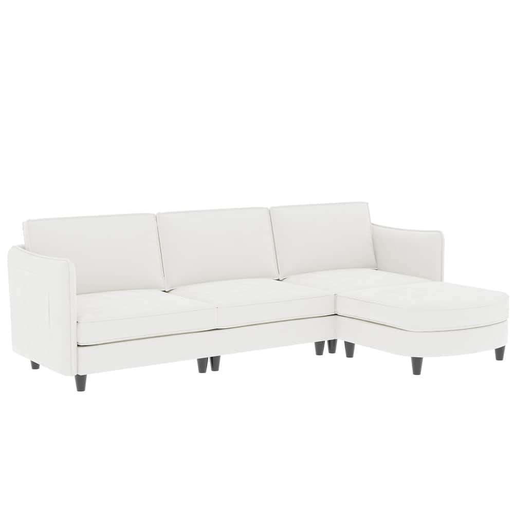 Convertible Sectional Sofa with Movable Ottoman, L-Shaped Sofa with Side Pockets, Corner 3 Seater Sofa for Living Room, Office