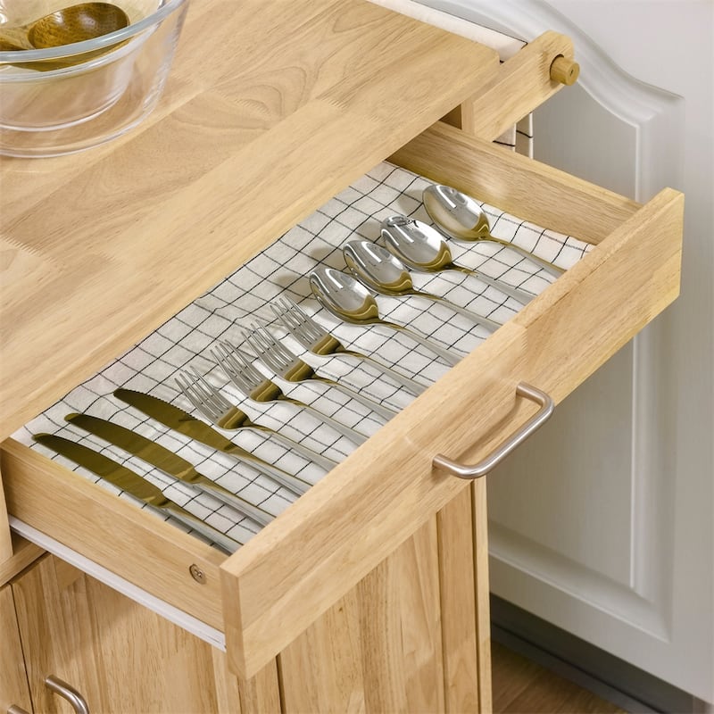 Rolling Wood Kitchen Cart with Drawers and Towel Bar - N/A