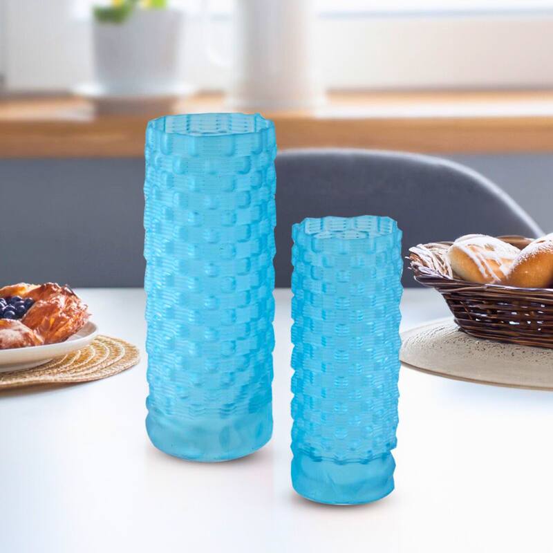 Set of 2 Tall Speckled Sandstone Ceramic Oblong Table Vases for Decor