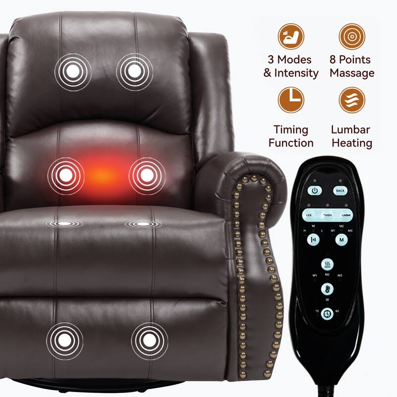 Heat Massage Manual Recliner Chair with Rocker and Swivel in Fabric for Living Room