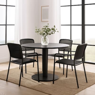 Keli 35 Inch Round Dining Table, Gray Aluminum Frame, Foldable Design
