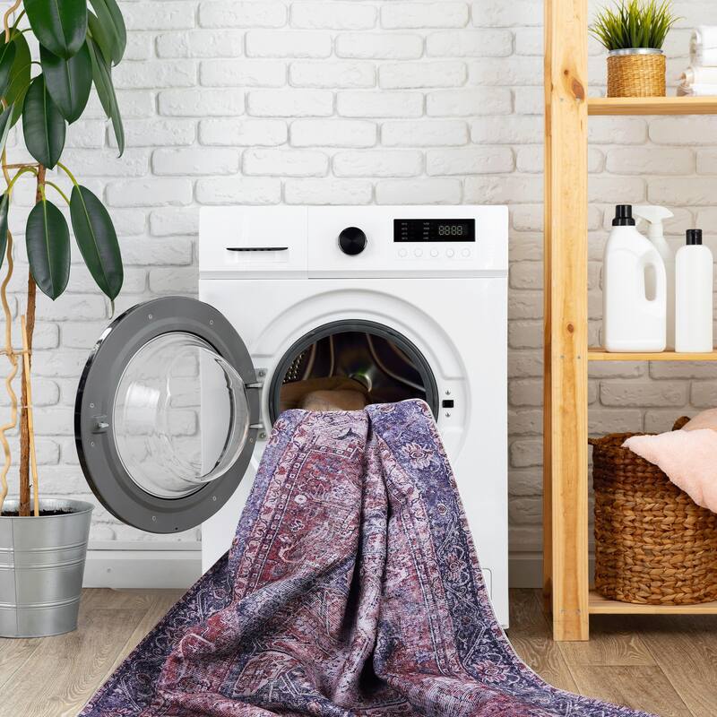 MAVAL Burgundy Washable Non-Shedding Area Rug