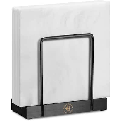 Napkin Holder for Table - Modern Black Napkin Dispenser, Bamboo and Iron Design, Non-Slip, Suitable for Kitchen, Dining, & More