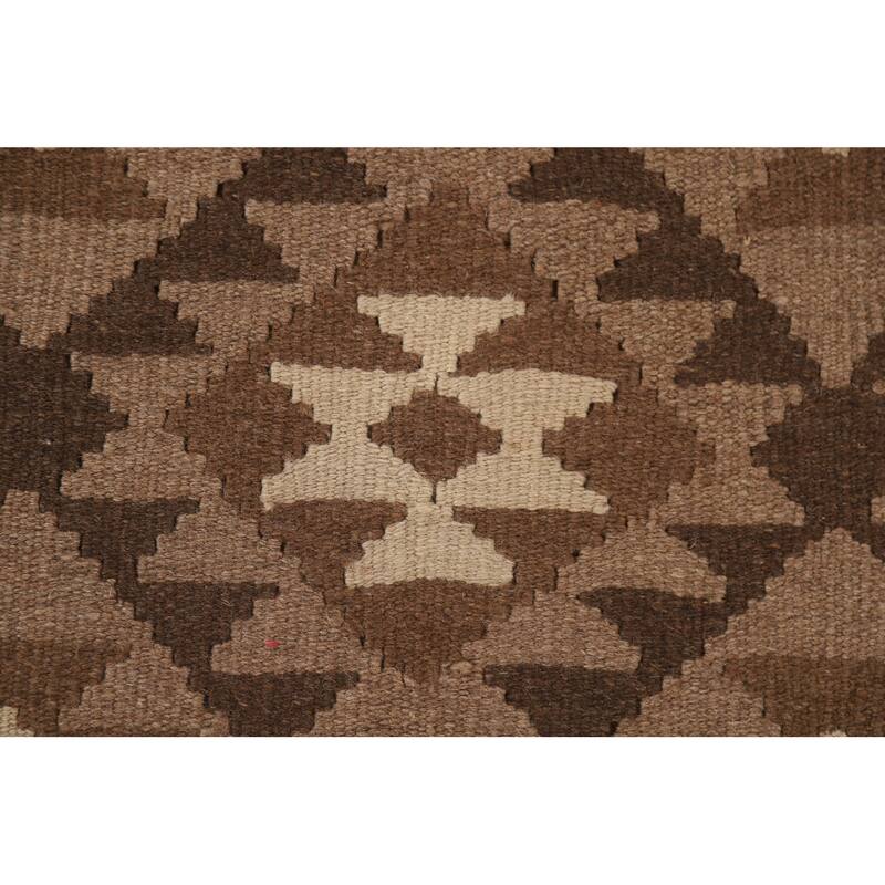 Hand Woven Oriental 100% Wool Carpet Southwestern Geometric Brown Kilim Area Rug - 9' 9'' X 6' 9''