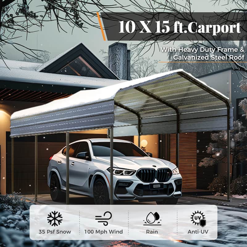 MAISON ARTS Heavy Duty Metal Carport with Galvanized Steel Roof for Cars, Boats, and Tractors
