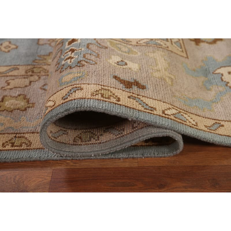 Blue Floral Oushak Oriental Area Rug Handmade Wool Carpet - 9'2"x 12'0"