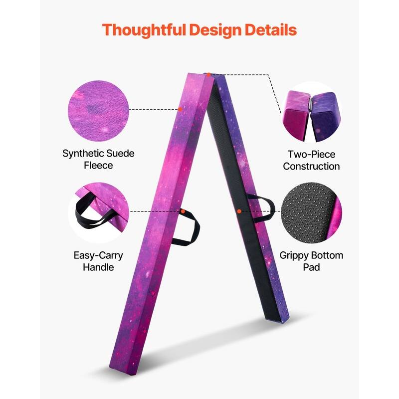 Pink-Purple Solid Wood Kids Balance Beam 8ft with EVA Cushion and Foldable Design - 46.85 x 4.1 x 4.4 in