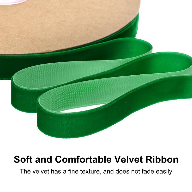 Thin Velvet Ribbon, Single Side Christmas Ribbon - Green - 5/8"