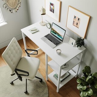 FEZIBO Small Computer Desk, 35 Inch Home Office Desk with Storage
