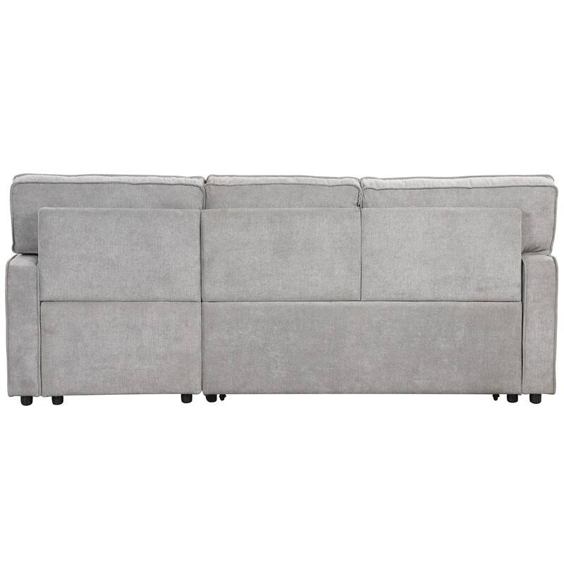Upholstery Sleeper Sectional Sofa with Storage and 2 Cup Holder, Modern Corner Sectional with Pull-Out Sleeper and USB port