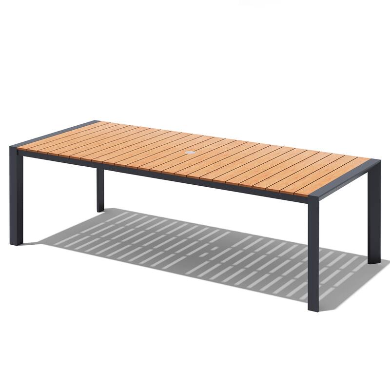 Outdoor All-Weather Aluminum Patio Rectangular Dining Table with Umbrella Hole