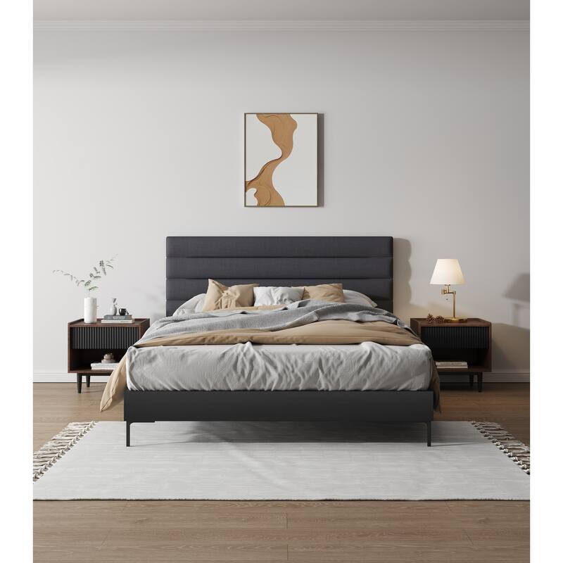 Modern Nightstand with Fluted Design Single Drawer and Open Shelf