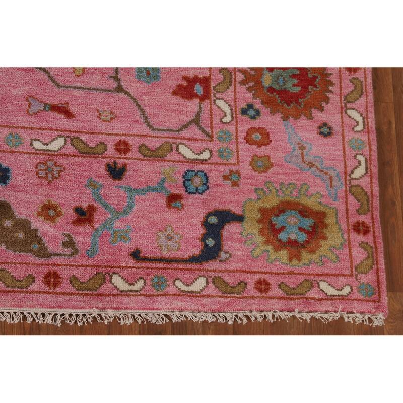 All-Over Pink Oushak Oriental Area Rug Handmade Wool Carpet - 8'10"x 11'10"