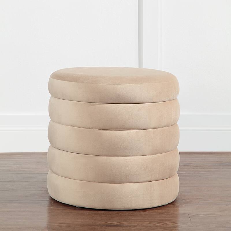 Renwil Lloyd Indoor Poly-Velvet Storage Ottoman, Beige