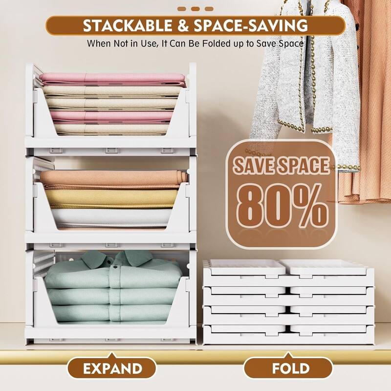 5 Pack Stackable Closet Storage Basket